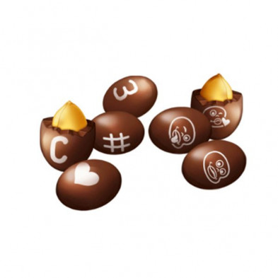 Conguitos de cacahuete con chocolate negro y símbolos impresos