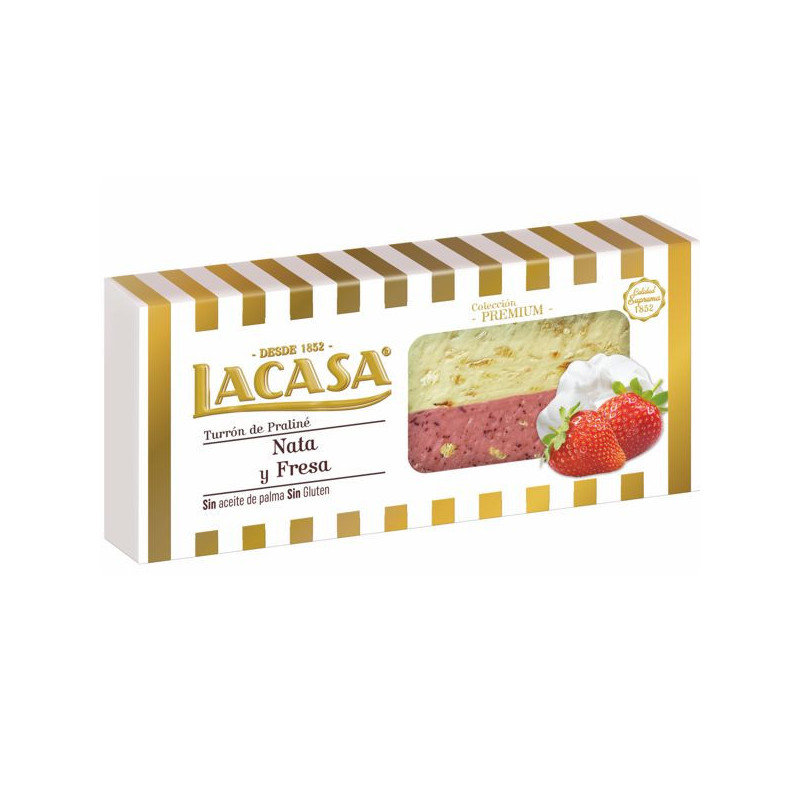 Imagen turrón de nata y fresa 250grs