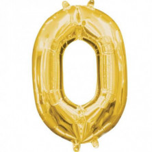 GLOBOS MINI AUTO-INFLABLE NUMERO 0 ORO ALTO 40CM