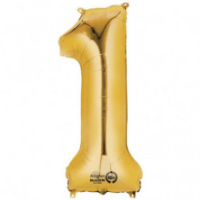 Imagen globos mini auto-inflable numero 1 oro alto 40cm