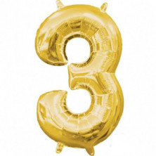 Imagen globos mini auto-inflable numero 3 oro alto 40cm