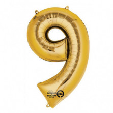 Imagen globos mini auto-inflable numero 9 oro alto 40cm