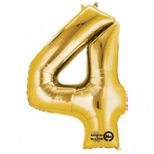 Imagen globos mini auto-inflable numero 4 oro alto 40cm