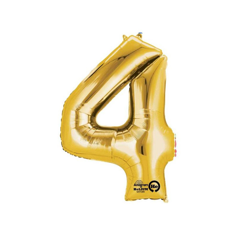 Imagen globos mini auto-inflable numero 4 oro alto 40cm
