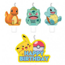 Imagen pack 4 velas pokémon pikachu y pokémon iniciales