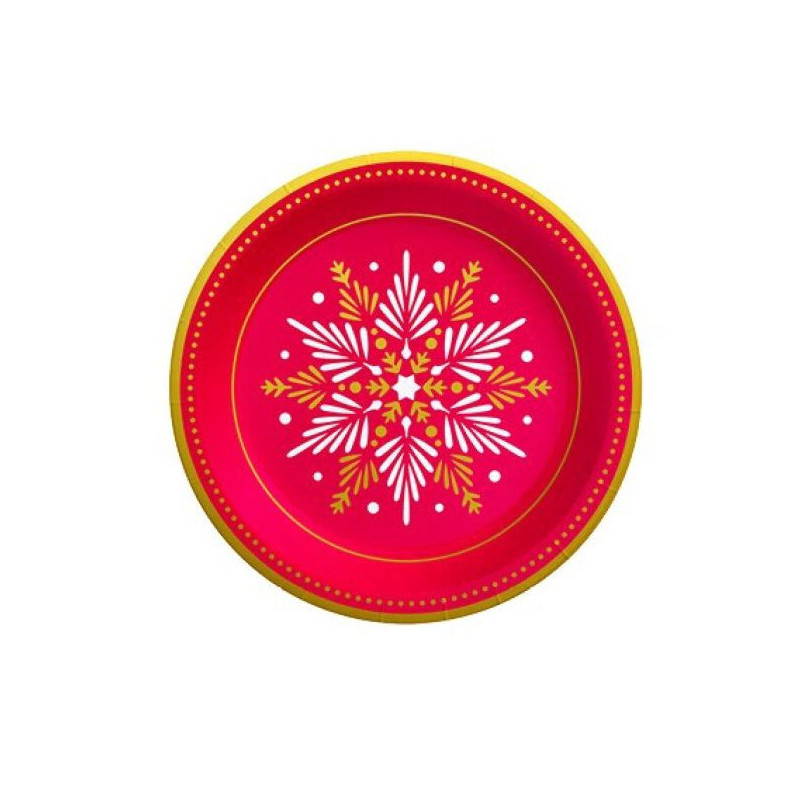 Imagen plato redondo cartón ø18cm rojo efecto metalico 8u Imagen plato redondo cartón ø18cm rojo efecto metalico 8u