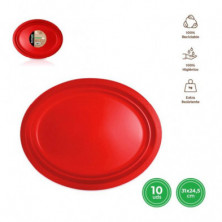 BANDEJA OVALADA PREMIUM ROJA 31X24,5CM REUTILIZABLE 10U