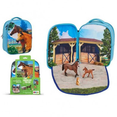 Imagen mochila caballos 3d junior con 3 figuras y folleto
