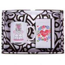 TAZA CON MENSAJE Y LIBRETA ALWAYS IN MY HEARTH