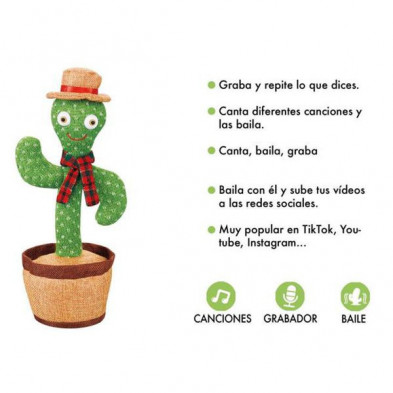 Cactus bailarín con ropa navideño musical canta baila repite voz