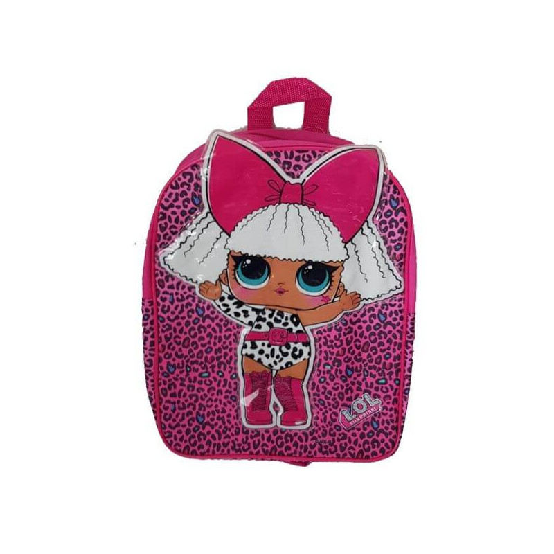 Imagen mochila oval lol doll leopardo rosa negro