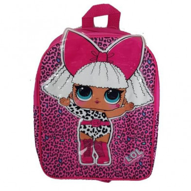 Imagen mochila oval lol doll leopardo rosa negro