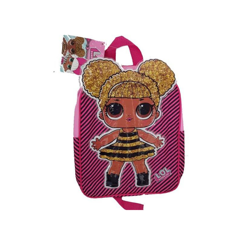 Imagen mochila oval lol doll rayas rosa negro