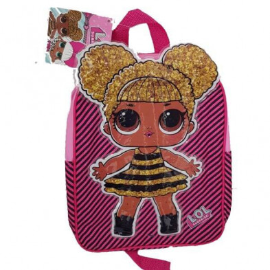 Imagen mochila oval lol doll rayas rosa negro