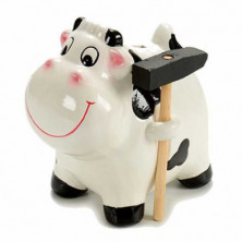 Imagen hucha ceramica vaca con martillo 9x14x13cm