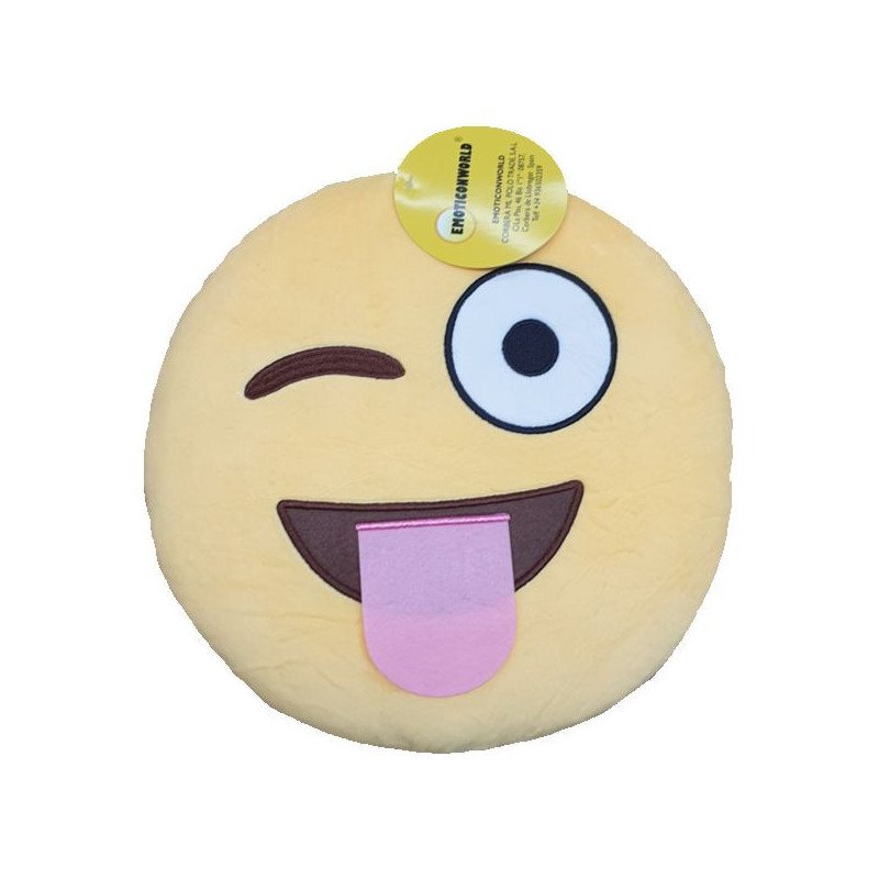 Imagen cojín emoji guiño con lengua 31 cm