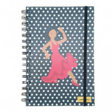 Imagen libreta a5 emoji flamenca negra con puntos