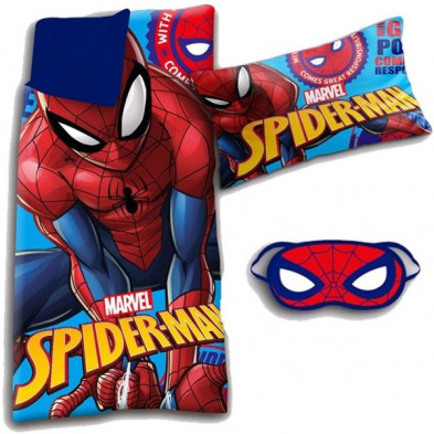 Imagen set saco de dormir con cojín y antifaz spiderman