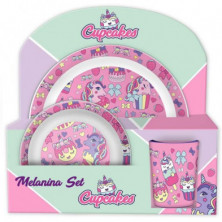 imagen 4 de set de desayuino de melamina unicornio cupcakes