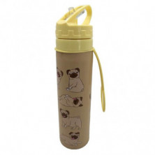 Imagen botella de agua plegable silicona con pajita perro