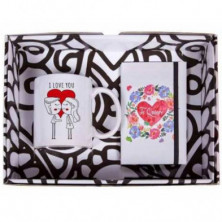 TAZA CON MENSAJE Y LIBRETA - I LOVE YOU