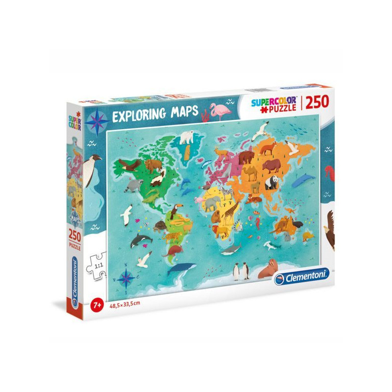 Imagen puzle mapa del mundo animales 250 piezas