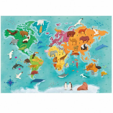 imagen 1 de puzle mapa del mundo animales 250 piezas