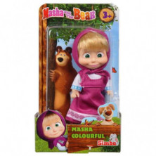 imagen 1 de muñeca masha y el oso con vestido morado 12cm