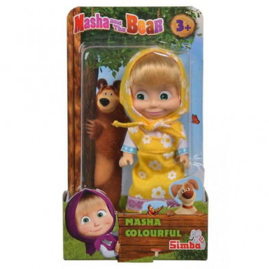 imagen 1 de muñeca masha y el oso con vestido amarillo 12cm