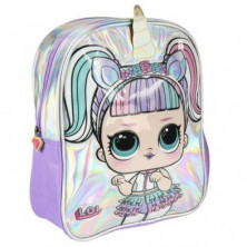 Imagen mochila infantil personaje lol 25x31x10cm plata