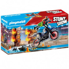Imagen stuntshow moto con muro de fuego