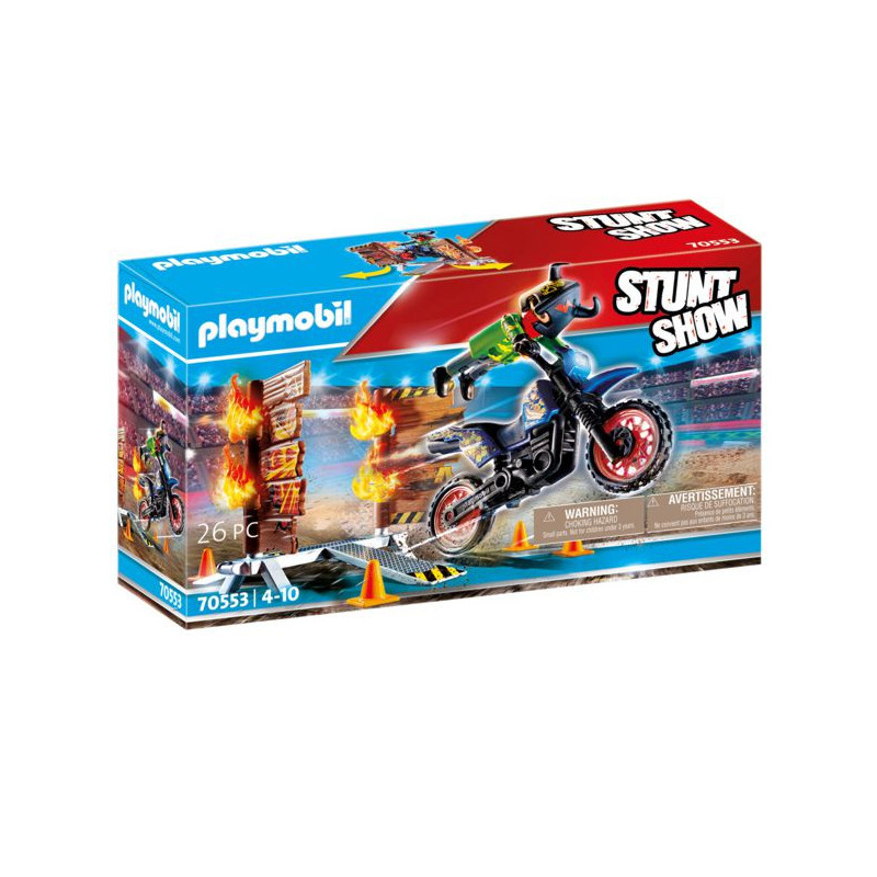 Imagen stuntshow moto con muro de fuego