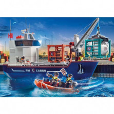 imagen 1 de gran portacontenedor con barco aduanero playmobil