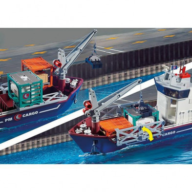 imagen 4 de gran portacontenedor con barco aduanero playmobil