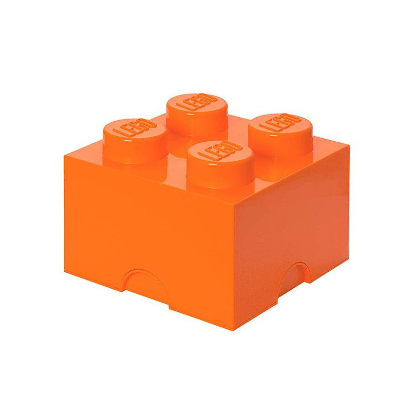Imagen caja lego naranja forma  de bloque 18x25x25cm