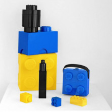 imagen 2 de caja lego azul forma de bloque 12.5x25x18cm