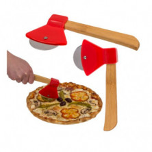 Imagen cortador de pizza hacha de bambú y acero