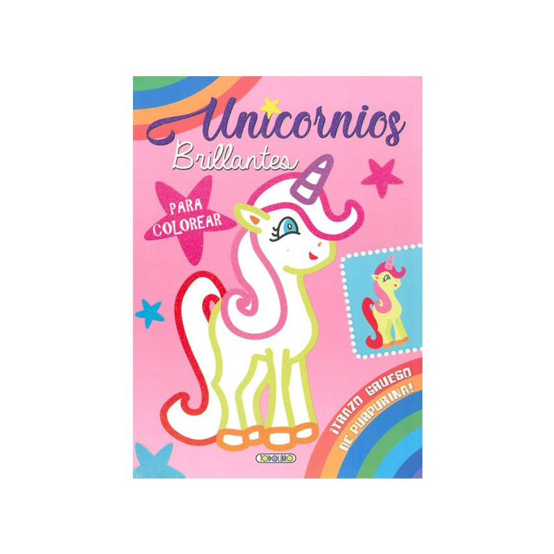Imagen libro unicornios brillantes para colorear