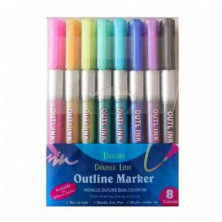 Imagen set 8 rotuladores outliner bicolor neon pastel