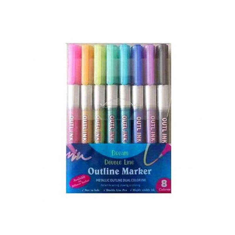 Imagen set 8 rotuladores outliner bicolor neon pastel