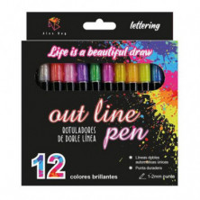 SET 12 ROTULADORES OUTLINER BICOLOR NEON PASTEL