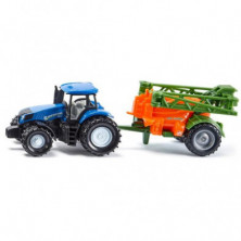 TRACTOR NEW HOLLAND CON REMOLQUE PULVERIZADOR AMAZONE SIKU – VEHÍCULO AGRÍCOLA DE JUGUETE CON BRAZOS EXTENSIBLES