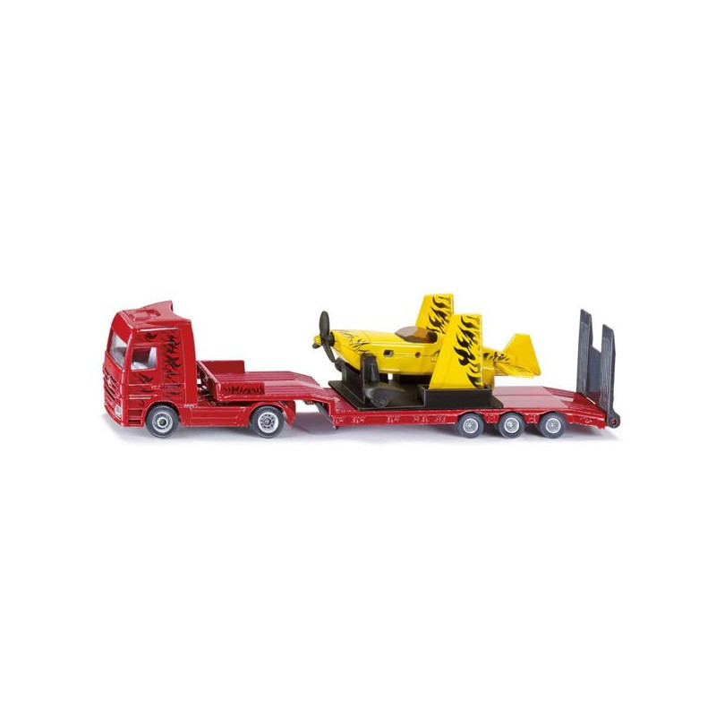 Set de transporte con camión rojo y avioneta deportiva amarilla