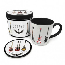 LATA REGALO CON TAZA Y POSAVASOS GUITARRAS