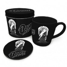 Imagen lata regalo con taza y posavasos david bowie x-ray