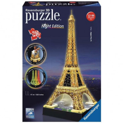 imagen 1 de puzle 3d torre eiffel con luz 216 piezas