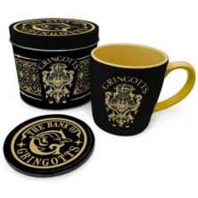 Imagen lata con taza y posavasos harry potter gringotts