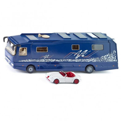 Autocaravana SIKU 1943 presentada en caja con ventana, modelo metálico con diseño premium inspirado en Volkner Mobil.