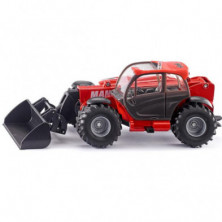 Carretilla telescópica Manitou MLT840 SIKU en rojo con pala frontal negra y cabina acristalada a escala 1:32.