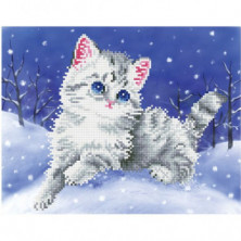 CUADRO GATO EN LA NIEVE - PINTURA CON DIAMANTES - DIAMOND DOTZ®